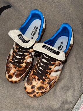 adidas x Wales Bonner Samba Leopard Print Sneakers in Brown, White & Blue